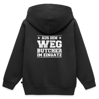 Aus dem Weg Butcher im Einsatz Design - Kinder Premium Organic Zip Hoodie - Schwarz - Hinten - AI Model Kid Male (0cm)