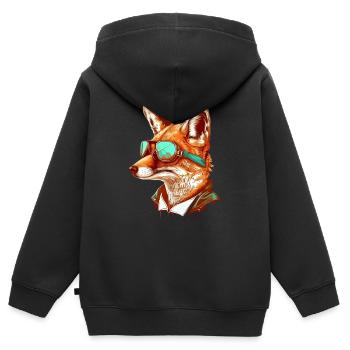 Renard avec lunettes d’aviateur - Sweat Premium à capuche zippé enfant bio - noir - Dos - AI Model Kid Male (0cm)