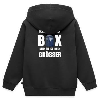 Sie ist innen grösser - Kinder Premium Organic Zip Hoodie - Schwarz - Hinten - AI Model Kid Male (0cm)