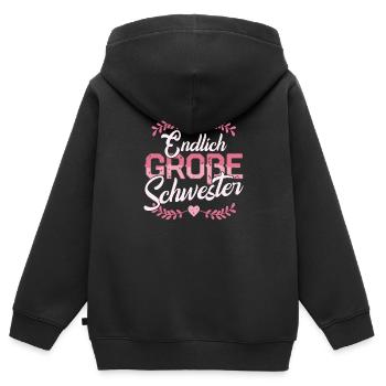 Enfin grande soeur grossesse bébé enfant - Sweat Premium à capuche zippé enfant bio - noir - Dos - AI Model Kid Male (0cm)