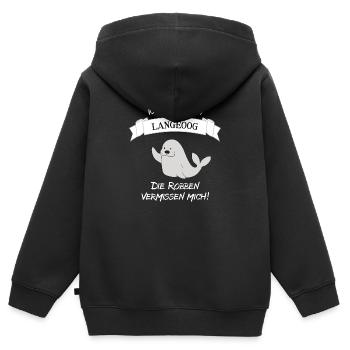 süße Robbe für Langeoog Fans - Seehunde Langeoog - Kinder Premium Organic Zip Hoodie - Schwarz - Hinten - AI Model Kid Male (0cm)