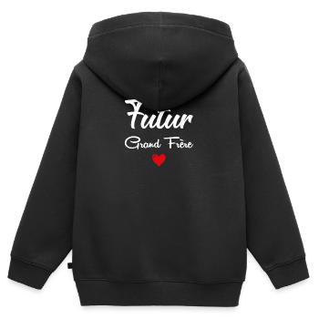 Futur Grand Frère cadeau grossesse et naissance - Sweat Premium à capuche zippé enfant bio - noir - Dos - AI Model Kid Male (0cm)