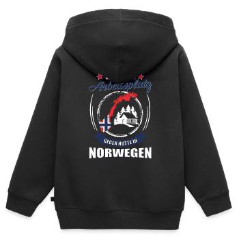 Tausche Arbeitsplatz gegen Hütte in Norwegen - Kinder Premium Organic Zip Hoodie - Schwarz - Hinten - AI Model Kid Male (0cm)