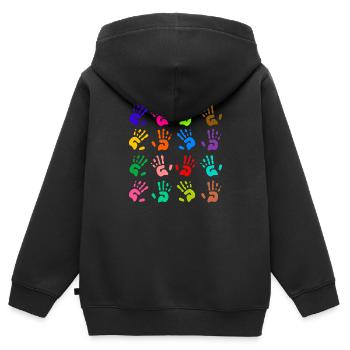 Kids Colorful Hand Prints - Kids Premium Organic Zip-up Hoodie - black - Back - AI Model Kid Male (0cm)