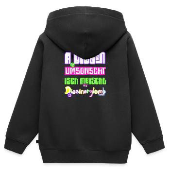 A Disain umsonscht isch meischt Disainerglomb 😋 - Kinder Premium Organic Zip Hoodie - Schwarz - Hinten - AI Model Kid Male (0cm)