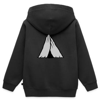 Primitives Zelt Ausflug Reise - Kinder Premium Organic Zip Hoodie - Schwarz - Hinten - AI Model Kid Male (0cm)