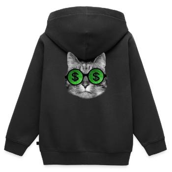 Lustige reiche Katze mit Dollarzeichenbrille - Kinder Premium Organic Zip Hoodie - Schwarz - Hinten - AI Model Kid Male (0cm)