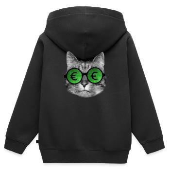 Katze mit Euro-Zeichenbrille - Kinder Premium Organic Zip Hoodie - Schwarz - Hinten - AI Model Kid Male (0cm)