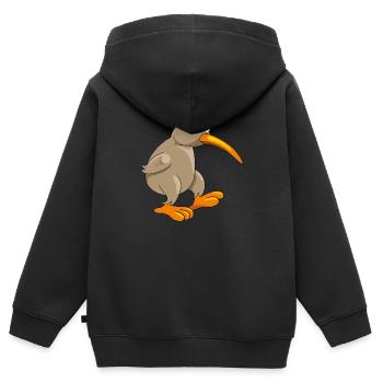 Pensive funny kiwi bird - Kids Premium Organic Zip-up Hoodie - black - Back - AI Model Kid Male (0cm)