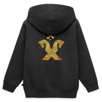 Pignon pour chevaux E 95 x - Sweat Premium à capuche zippé enfant bio - noir - Dos - AI Model Kid Male (0cm)