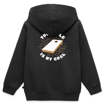 Ton trou est mon objectif Baggo Cornhole - Sweat Premium à capuche zippé enfant bio - noir - Dos - AI Model Kid Male (0cm)