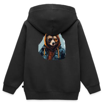 Streetstyle-Bär | Bären-Liebhaber - Kinder Premium Organic Zip Hoodie - Schwarz - Hinten - AI Model Kid Male (0cm)