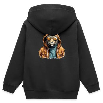 Streetstyle-Leopard | Leoparden-Liebhaber - Kinder Premium Organic Zip Hoodie - Schwarz - Hinten - AI Model Kid Male (0cm)