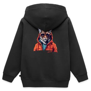 Streetstyle-Luchs | Luchs-Liebhaber - Kinder Premium Organic Zip Hoodie - Schwarz - Hinten - AI Model Kid Male (0cm)