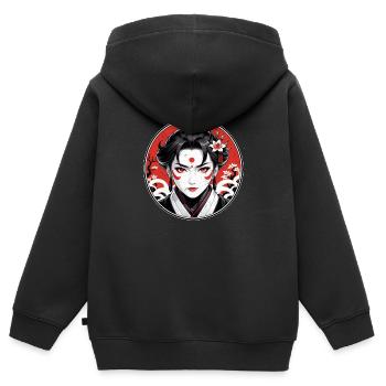 guerrier samourai - japon - demon - Sweat Premium à capuche zippé enfant bio - noir - Dos - AI Model Kid Male (0cm)