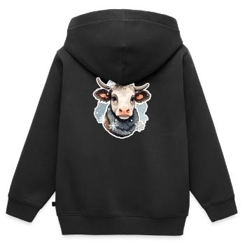Bœuf en hiver avec écharpe et flocons de neige - Sweat Premium à capuche zippé enfant bio - noir - Dos - AI Model Kid Male (0cm)