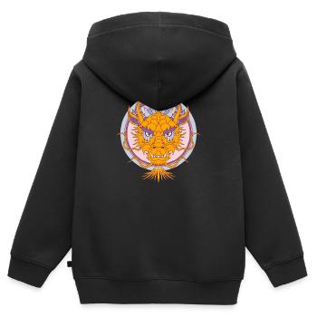Visage de dragon chinois en orange et violet - Sweat Premium à capuche zippé enfant bio - noir - Dos - AI Model Kid Male (0cm)