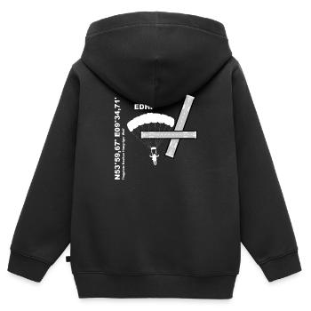 Flugplatz EDHF Design, Koordinaten und Fallschirm - Kinder Premium Organic Zip Hoodie - Schwarz - Hinten - AI Model Kid Male (0cm)