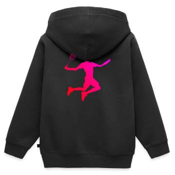 Joueur de squash Badminton Badminton - Sweat Premium à capuche zippé enfant bio - noir - Dos - AI Model Kid Male (0cm)