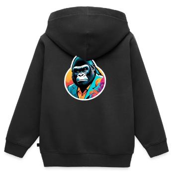 Gorilla im Anzug - Kinder Premium Organic Zip Hoodie - Schwarz - Hinten - AI Model Kid Male (0cm)