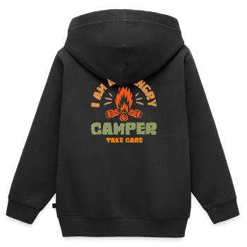 Ich bin ein hungriger Camper - Kinder Premium Organic Zip Hoodie - Schwarz - Hinten - AI Model Kid Male (0cm)