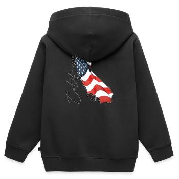 Drapeau des États-Unis en Californie Carte de l’État de Californie - Sweat Premium à capuche zippé enfant bio - noir - Dos - AI Model Kid Male (0cm)