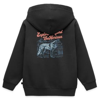 Erkunden Sie hinter dem Horizont - Kinder Premium Organic Zip Hoodie - Schwarz - Hinten - AI Model Kid Male (0cm)