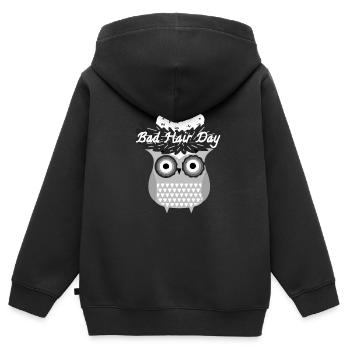 Jour des mauvais cheveux, hibou, nid, nid d’oiseau, bande dessinée - Sweat Premium à capuche zippé enfant bio - noir - Dos - AI Model Kid Male (0cm)