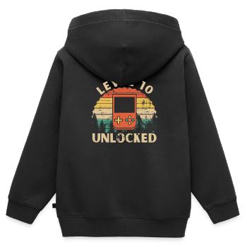 Level 10 freigeschaltet - Kinder Premium Organic Zip Hoodie - Schwarz - Hinten - AI Model Kid Male (0cm)