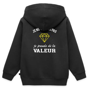 Je ne vieillis pas je prends de la valeur - Sweat Premium à capuche zippé enfant bio - noir - Dos - AI Model Kid Male (0cm)