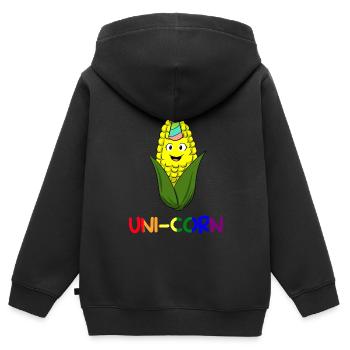 Uni-corn Bauer - Kinder Premium Organic Zip Hoodie - Schwarz - Hinten - AI Model Kid Male (0cm)