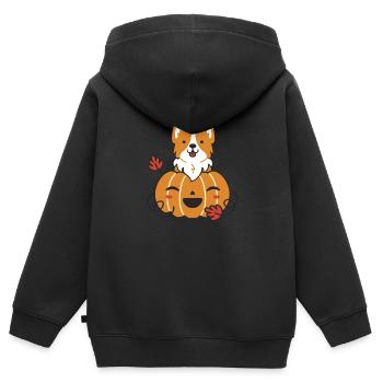 Halloween Corgi Pumpkin Kürbis Hund - Kinder Premium Organic Zip Hoodie - Schwarz - Hinten - AI Model Kid Male (0cm)