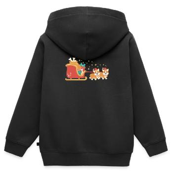 Joyeux Cormas Noël Cormas Corgi - Sweat Premium à capuche zippé enfant bio - noir - Dos - AI Model Kid Male (0cm)