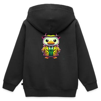 M. Détective Canard - Sweat Premium à capuche zippé enfant bio - noir - Dos - AI Model Kid Male (0cm)
