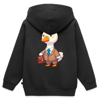 Ernsthafte Gans im Anzug mit Aktentasche - Kinder Premium Organic Zip Hoodie - Schwarz - Hinten - AI Model Kid Male (0cm)