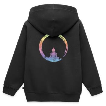 Enso Zen, Buddha, Meditation, Buddhism, Yoga - Kids Premium Organic Zip-up Hoodie - black - Back - AI Model Kid Male (0cm)