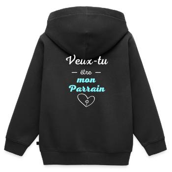 Veux tu être mon parrain ? idée cadeau - Sweat Premium à capuche zippé enfant bio - noir - Dos - AI Model Kid Male (0cm)