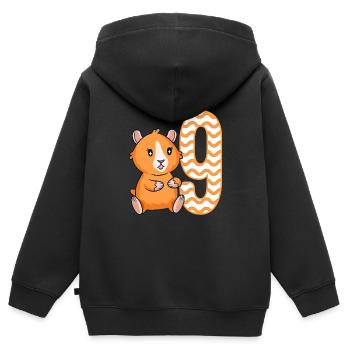 9ème anniversaire Cochon d’Inde Fille de 9 ans - Sweat Premium à capuche zippé enfant bio - noir - Dos - AI Model Kid Male (0cm)