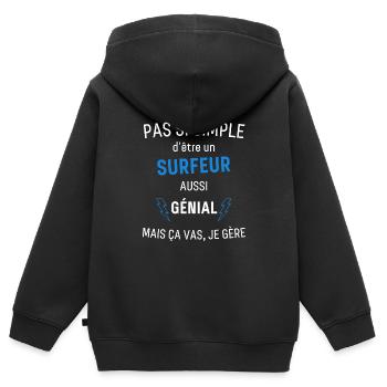 Toller Surfer - Kinder Premium Organic Zip Hoodie - Schwarz - Hinten - AI Model Kid Male (0cm)