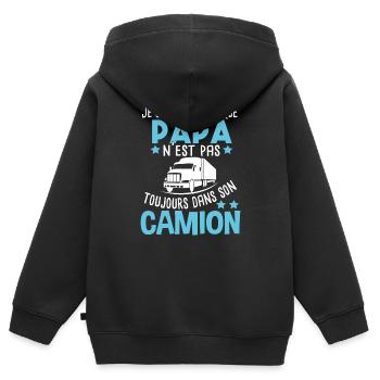 Papa Bébé Nourrisson Enfant Camion Routier - Sweat Premium à capuche zippé enfant bio - noir - Dos - AI Model Kid Male (0cm)