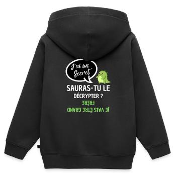 j'ai un secret : je vais être grand frère ! - Sweat Premium à capuche zippé enfant bio - noir - Dos - AI Model Kid Male (0cm)