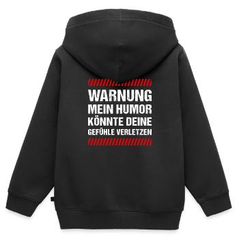 Warnung mein Humor könnte deine Gefühle Verletzen - Kinder Premium Organic Zip Hoodie - Schwarz - Hinten - AI Model Kid Male (0cm)