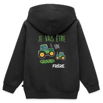 Tracteur je vais etre grand frère - Sweat Premium à capuche zippé enfant bio - noir - Dos - AI Model Kid Male (0cm)