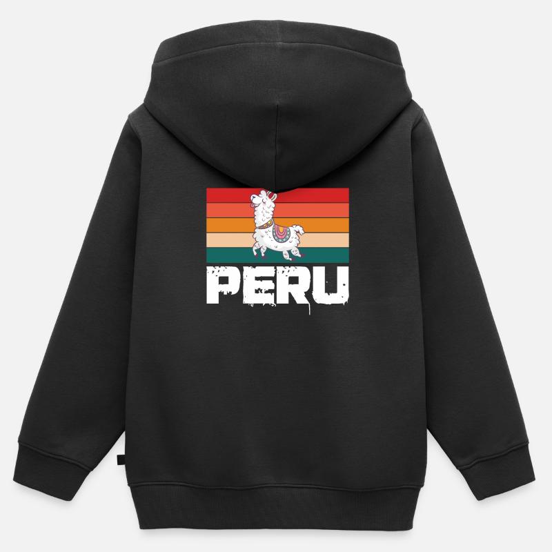 Pérou | Lama péruvien Cusco Pérou Amoureux - Sweat Premium à capuche zippé enfant bio - noir