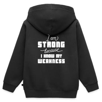 Je suis forte parce que je connais ma faiblesse - Sweat Premium à capuche zippé enfant bio - noir - Dos - AI Model Kid Male (0cm)