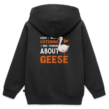 Réflexions sur les oies et les oiseaux - Sweat Premium à capuche zippé enfant bio - noir - Dos - AI Model Kid Male (0cm)