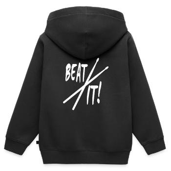 Battons-le ! Drumsticks - Sweat Premium à capuche zippé enfant bio - noir - Dos - AI Model Kid Male (0cm)