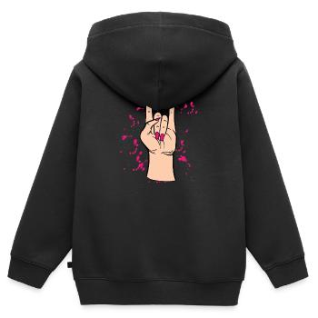 Motif "Sign of the Horns" pour les amateurs de musique rock - Sweat Premium à capuche zippé enfant bio - noir - Dos - AI Model Kid Male (0cm)
