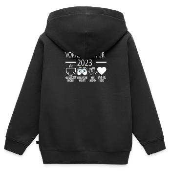 Vorhersage 2023 Werdender Papa Werdende Mama - Kinder Premium Organic Zip Hoodie - Schwarz - Hinten - AI Model Kid Male (0cm)