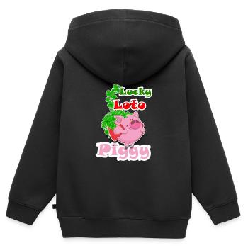 Glückliches LOTO-Schweinchen - Kinder Premium Organic Zip Hoodie - Schwarz - Hinten - AI Model Kid Male (0cm)